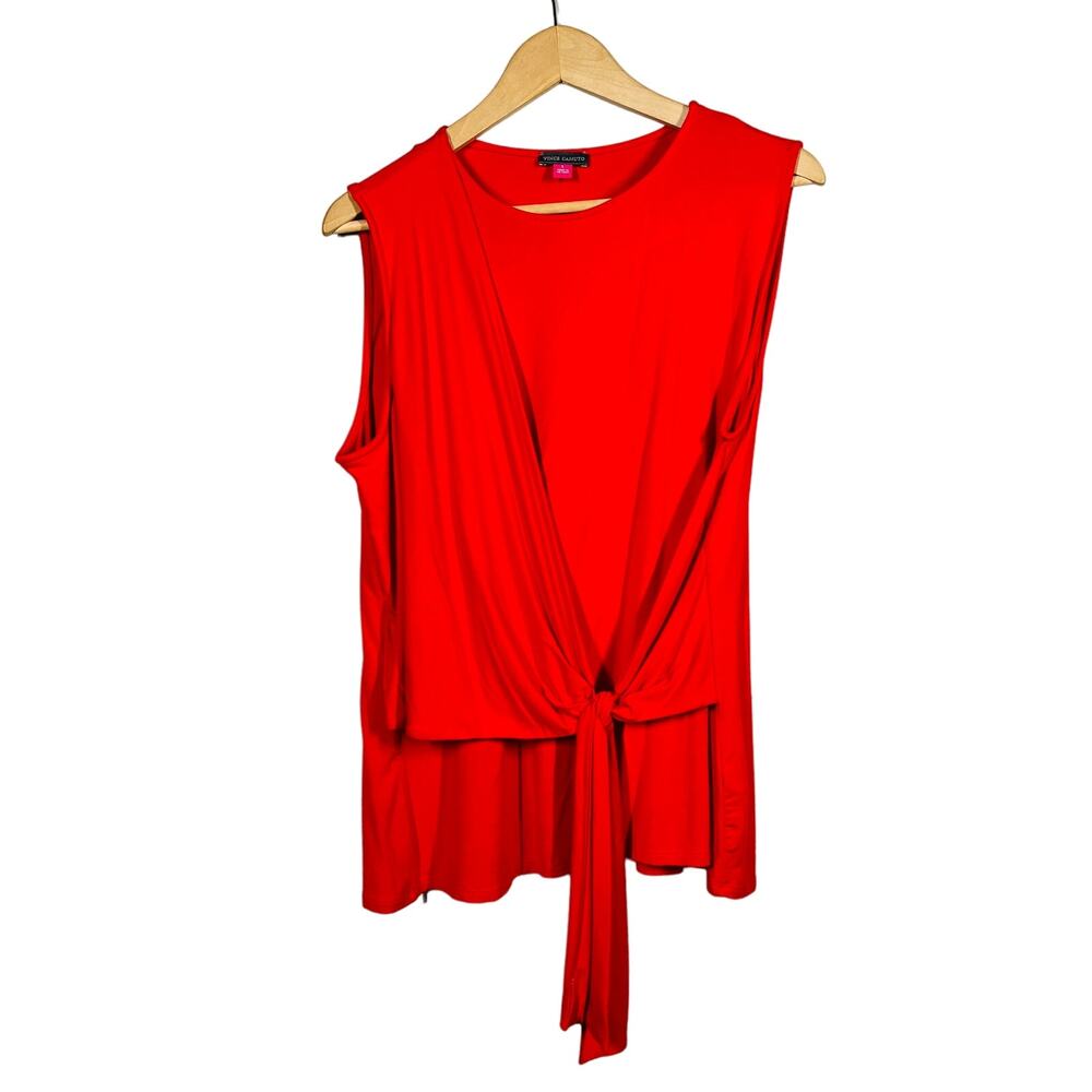 Vince Camuto Tie Side Tunic Jersey Knit Red Casual Top Blouse - L
